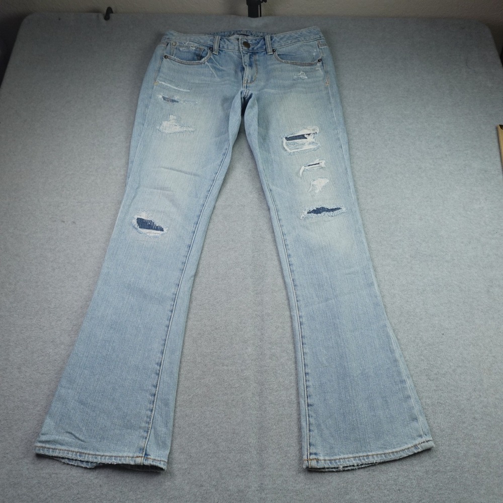 American Eagle Jeans Womens 8 Blue Skinny Kick Distressed Flare Stretch